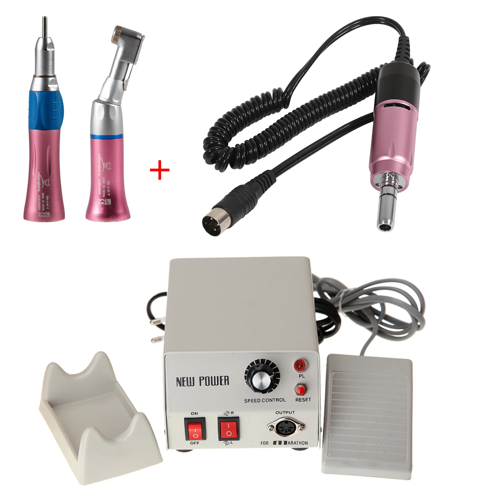 Micromotor Dental Dentist Polisher N2+Pink Contra Angle & Straight Nosecone+35, 000 rpm Electric Micro Motor