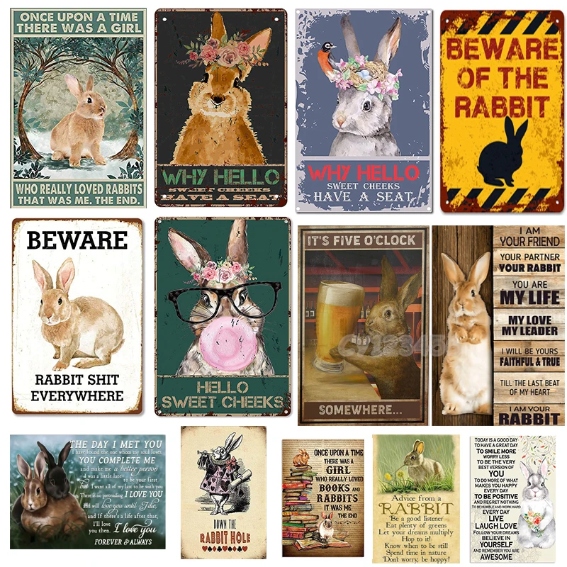 

Funny Metal Bunny Tin Sign Beware of The Rabbit | Bunny Lover | Rabbit Sign Vintage Effect Plaque for Farmhouse Home 8x12inch