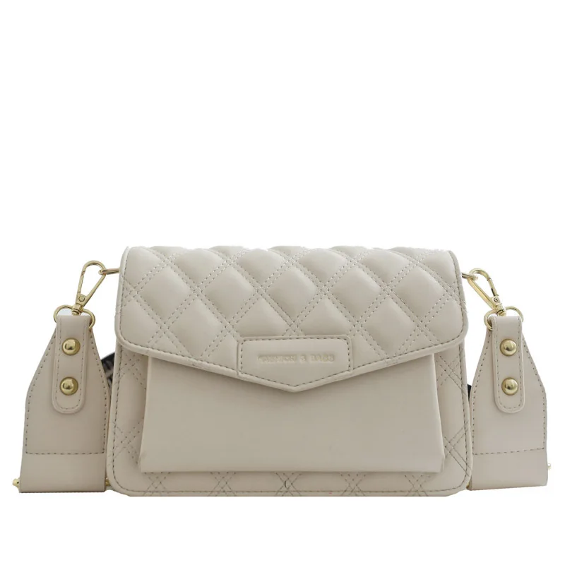 

High-quality Ladies Rhombic Embroidery Thread SmallBag 2021New Wide Shoulder Strap Female Bag Fashion Messenger Small Square Bag