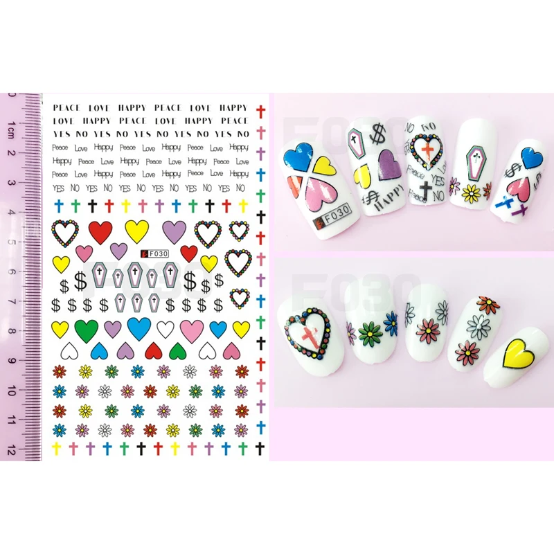 

10PCS DIY Line Five-pointed Star Cross Nail Art Sticker Color Letter Self-adhesive Nail Slider 3D Love Nail Art Decoration Decal