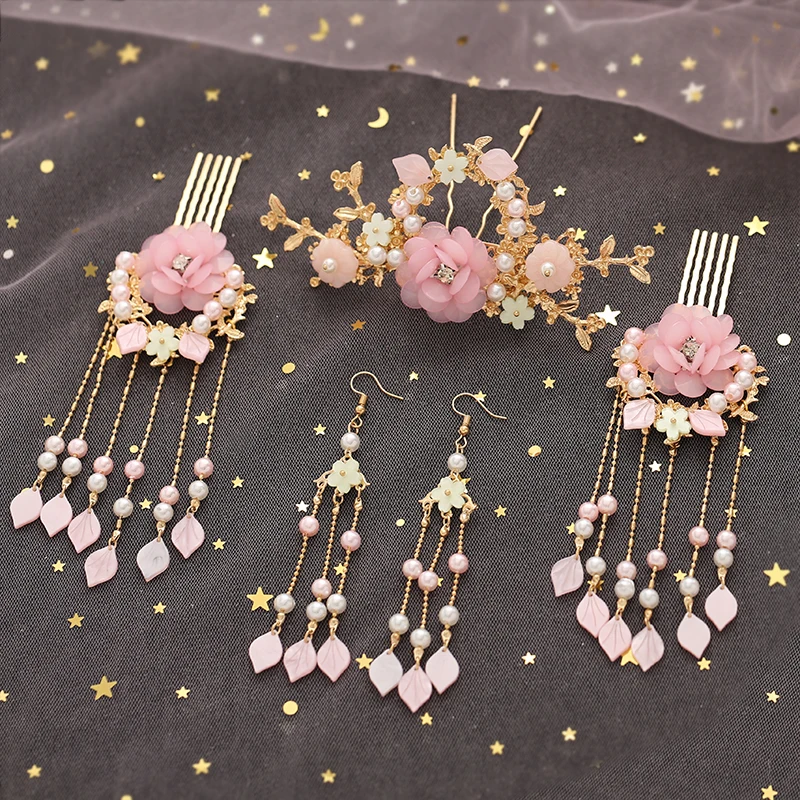 

Hanfu головные уборы с кисточками шпилька для волос Корона для волос аксессуары для волос в старинном стиле заколка для волос боковой зажим па...