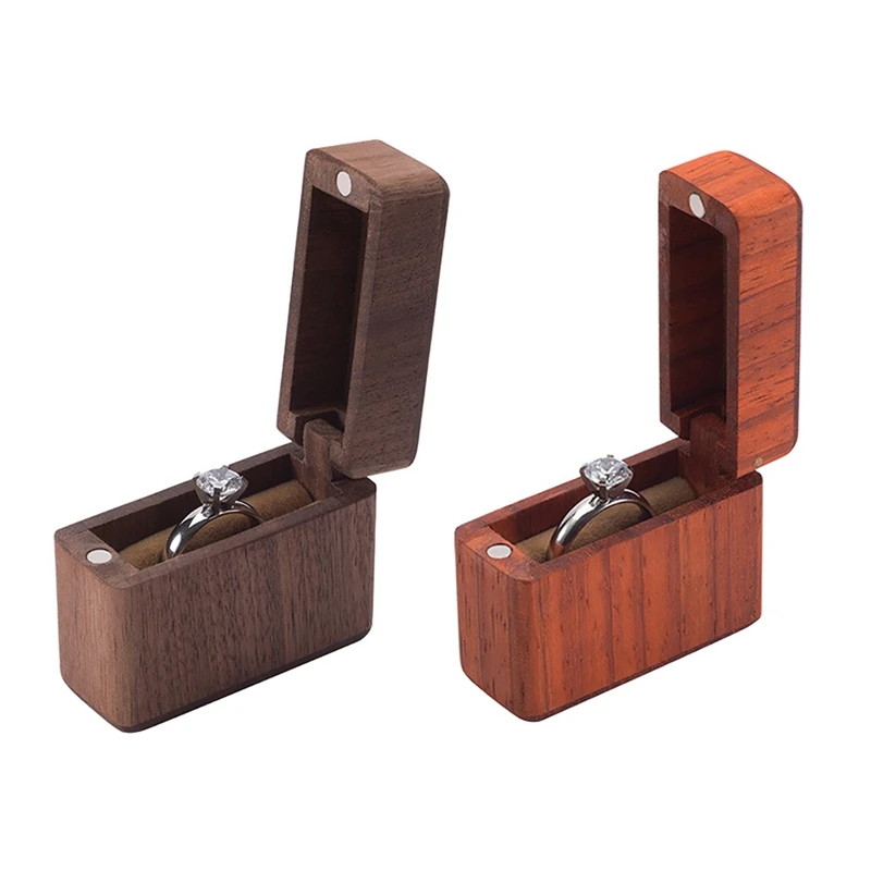 

2 Pcs Engagement Ring Box Handmade Walnut Wooden Ring Box Rosewood Wedding Ring Box Walnut Wood & Rosewood Solid Wood