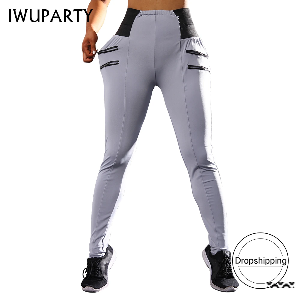 Женские штаны для йоги IWUPARTY с высокой талией имитацией молнии и карманами