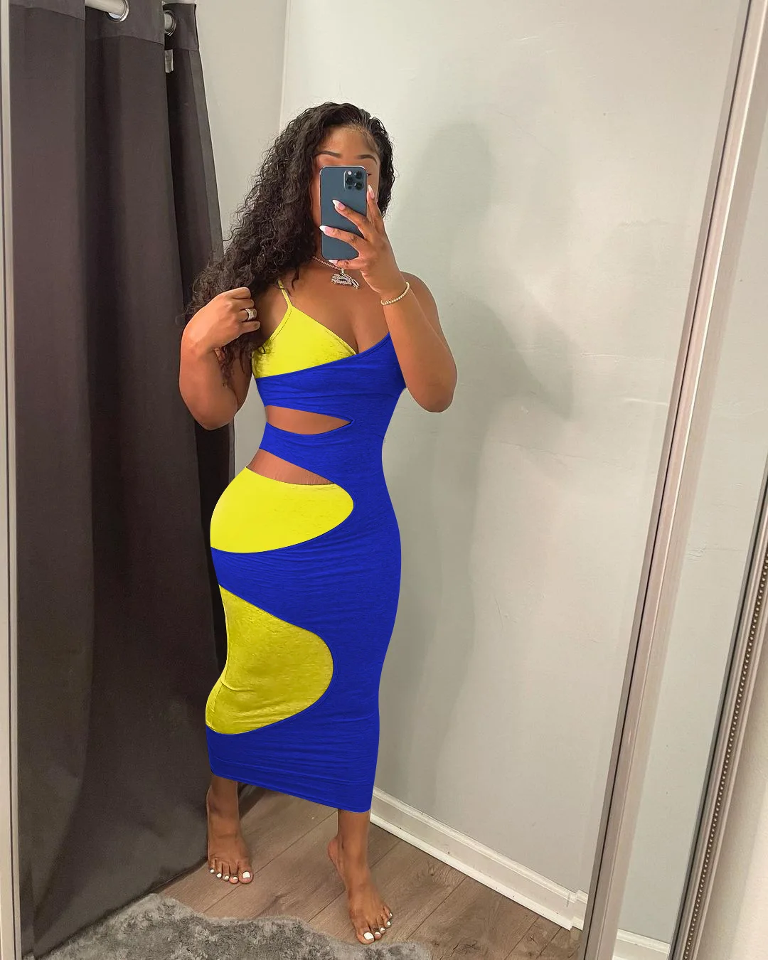 

Summer Sexy Sleeveless Tight Dress Women Fashion V-neck Hollow Nightclub Style Cotton Ltight Dress Women