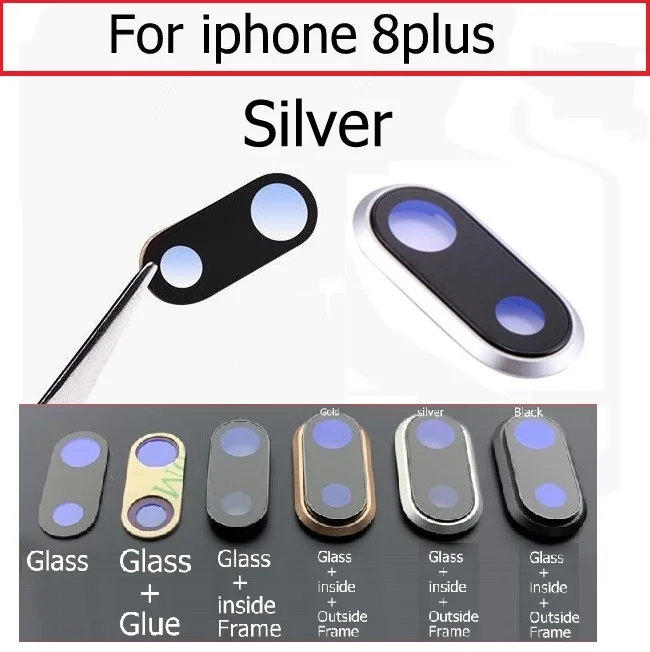 Silver For iphone 8p Задняя камера стеклянная крышка объектива с держателем рамы для iPhone 6 6S 7 8 Plus стеклянная линза камеры+ рамка запасные части - Цвет: Silver For iphone 8p