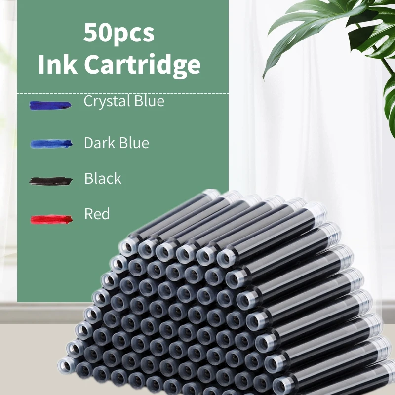 50pcs Set of Disposable Fountain Pen Ink Cartridge Refills in Black/Red/Blue Ink, Designed for School and Office Use, Ideal Stationery for Gifts