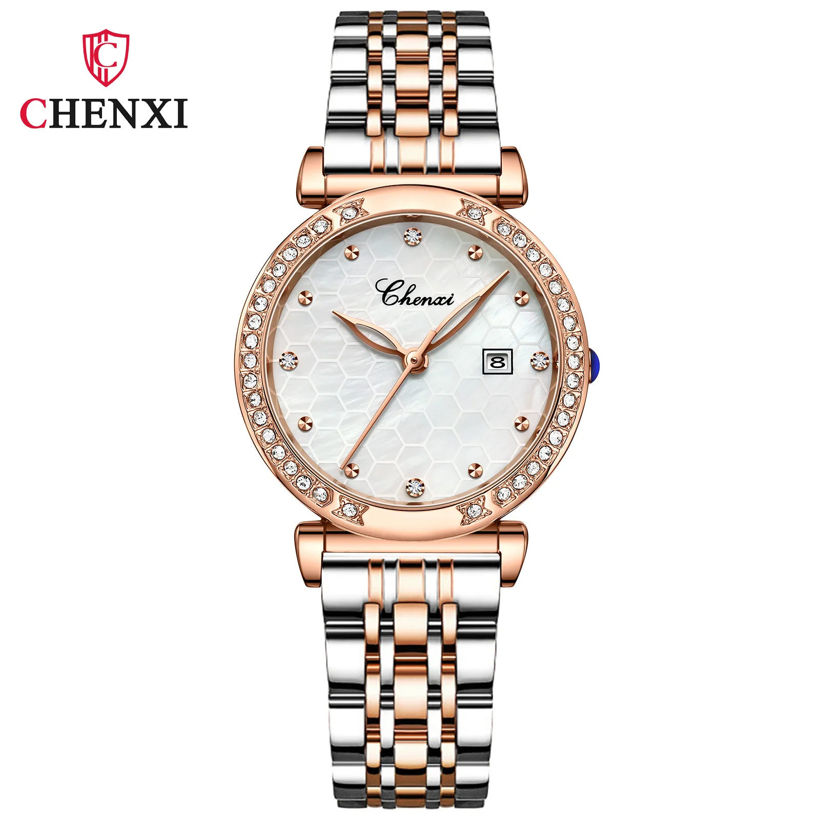 Часы женские из нержавеющей стали под розовое золото с декоративным циферблатом