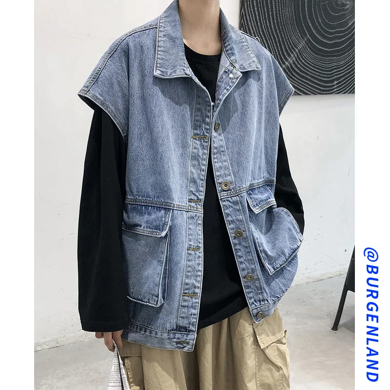 

Men's Autumn Fashion Retro Sleeveless Denim Jacket Coats Youth Casual Waistcoat C4