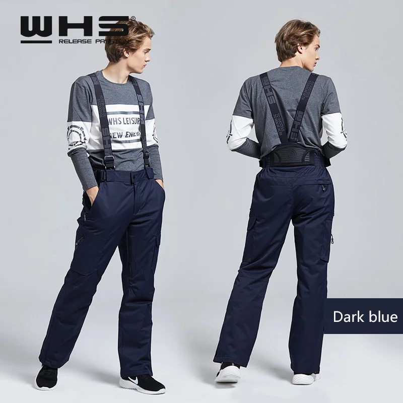 WHS Для мужчины лыжные брюки брендов Открытый Теплый Сноуборд Штаны пальто мужской водонепроницаемый снег брюк человек спорт отдых брюки зима горнолыжные штаны прекрасные цветы тёмно цвет - Цвет: dark blue