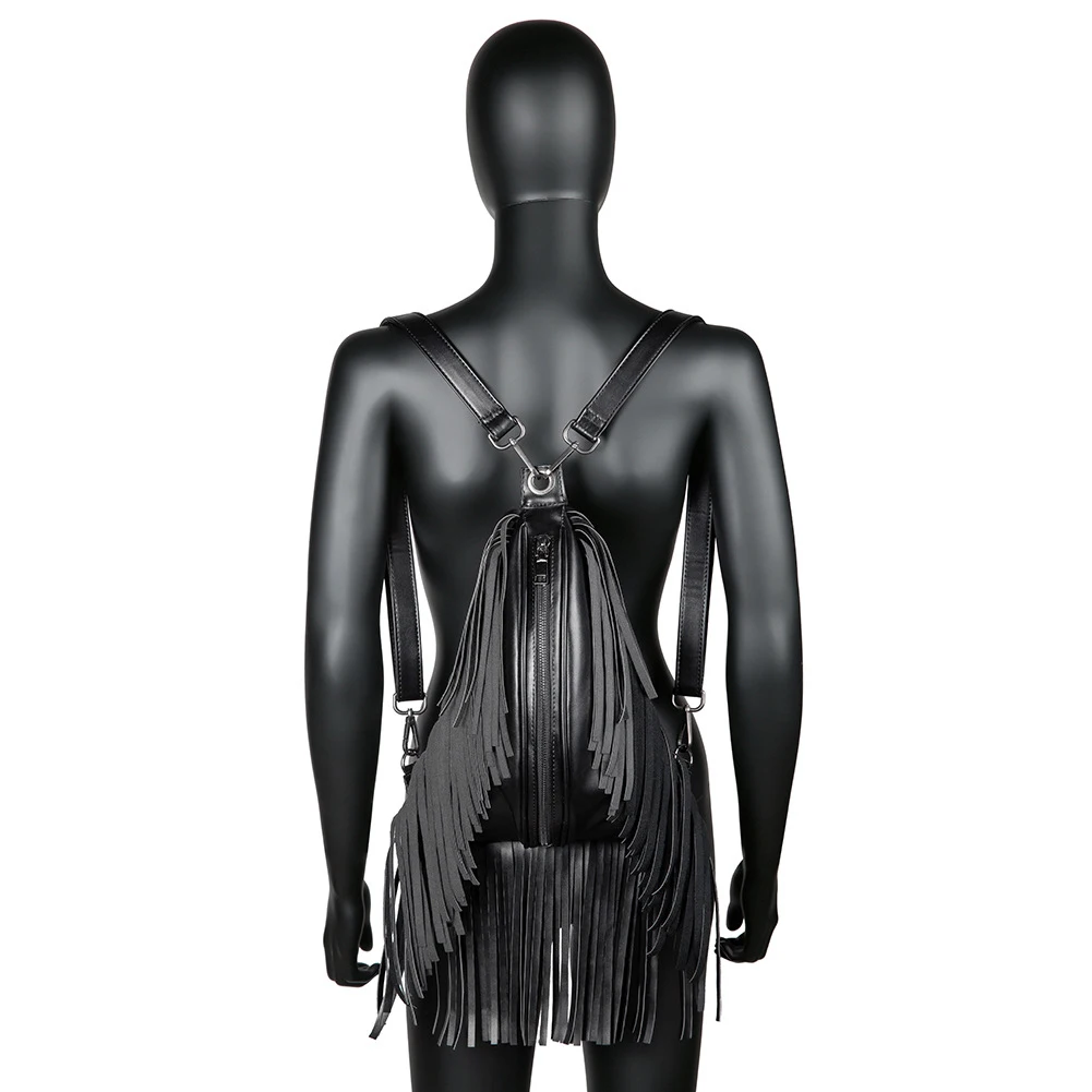 

Женский рюкзак, уличный рюкзак, школьная сумка, сумка для покупок, новинка 2021, модный рюкзак в стиле панк из искусственной кожи с кисточками, ...