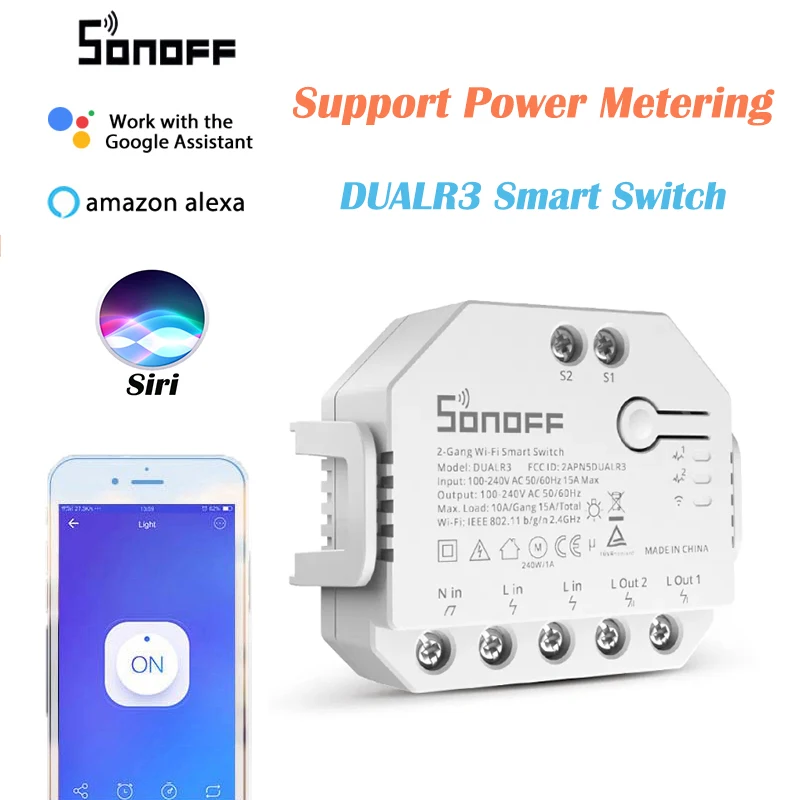 SONOFF DUAL R3 Wifi Smart DIY Switch 2 Gang Dual Relay Timer Module Power Monitor via eWeLink Siri Alexa Google Home Automation |