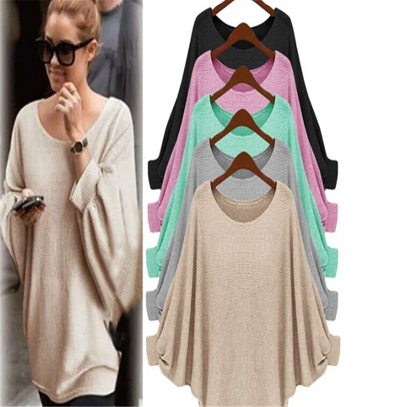 

Batwing Long Sleeve O Neck Sweater Loose Solid Color Casual Oversize Pullover Daily Woman Lady Clothing High Quality Wholesale