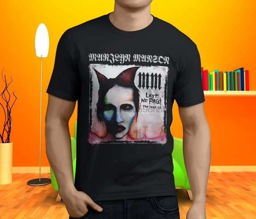 

Marilyn Manson Album Cover Lest We Forget Menblack Tshirt Size S-3Xl