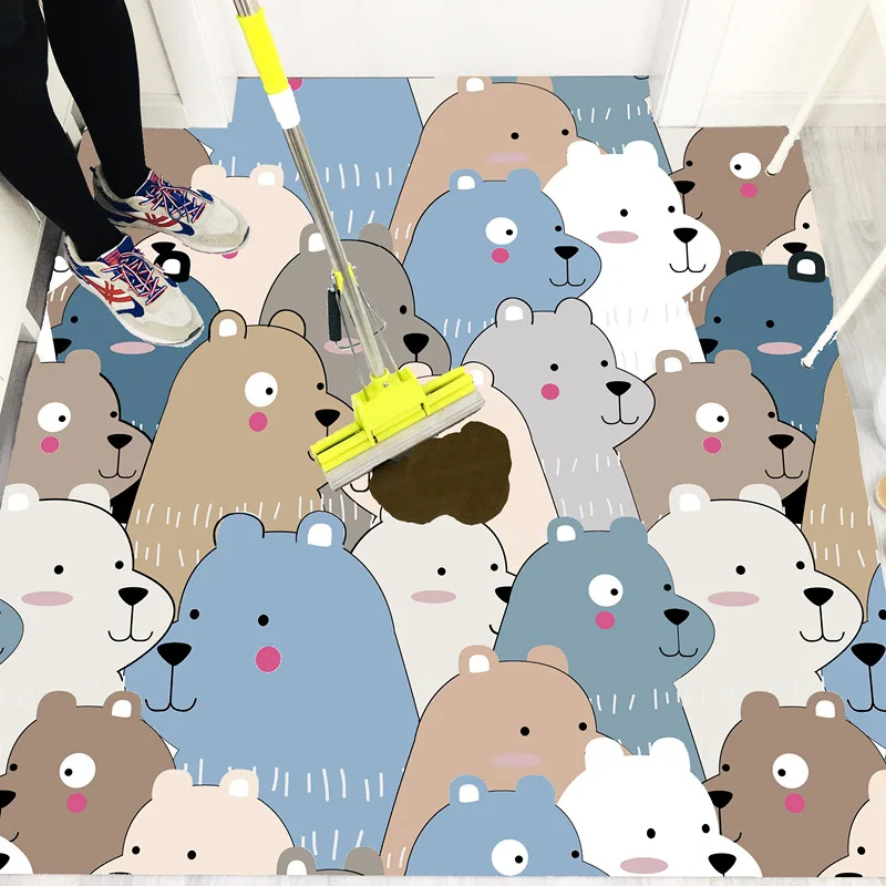 Мультяшный коврик из искусственной кожи моющийся кухонный нескользящий для