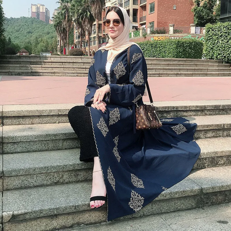 

Abaya Muslim Embroidery Belt Cardigan Outside Women Dress Islamic Mosque Popular Long Skirt Arab Kimono Dubai Turkish Dress