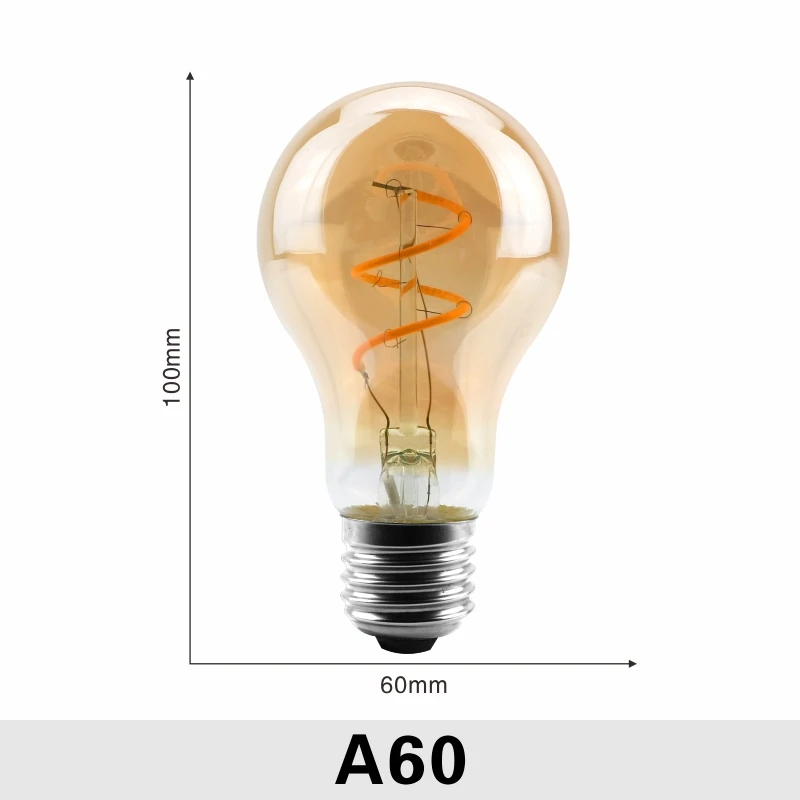 A60 С регулируемой яркостью Edison лампа 4 Вт 2200K C35 T45 A60 ST64 G80 G95 G125 спираль светильник светодиодный Лампа накаливания подвесной светильник в стиле ретро декоративный светильник ИНЖ - Испускаемый цвет: A60