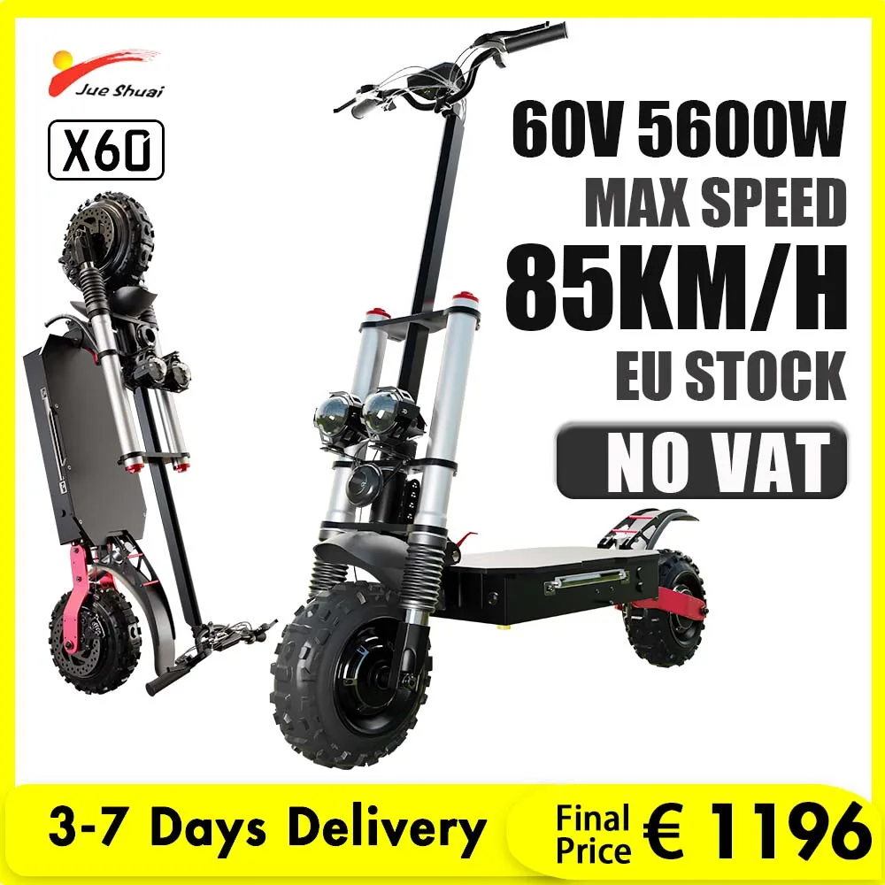 

Электрический скутер Jueshuai X60, 100 км, 5600 Вт, двойной мотор, 60 В, 30 А, батарея Panasonic, электрические скутеры для взрослых
