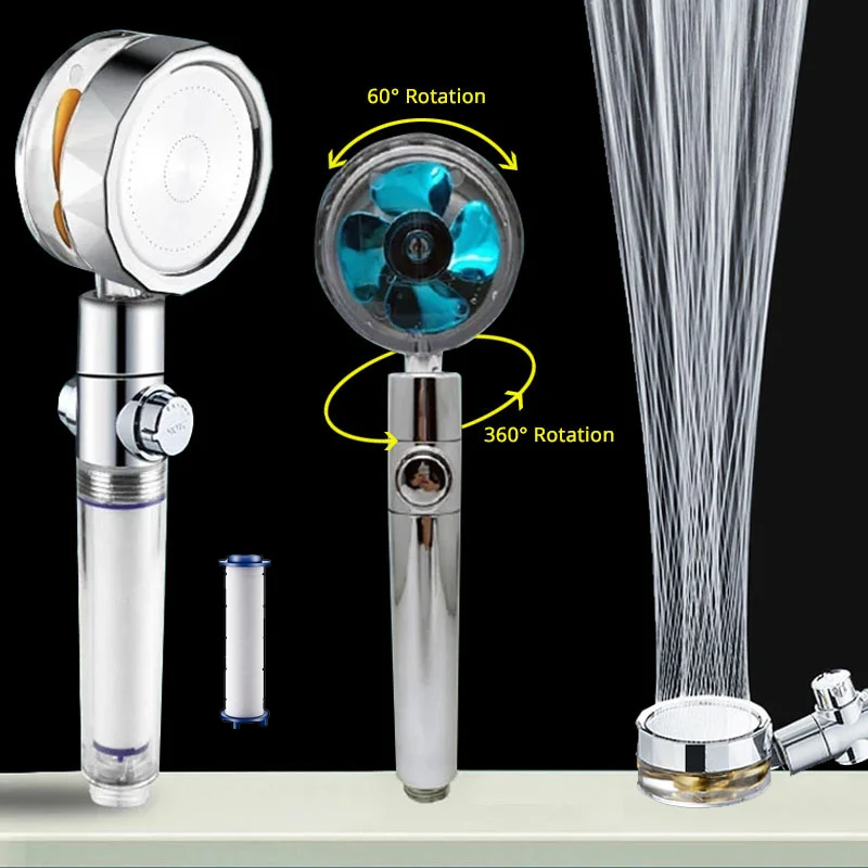 

Новый вращающийся на 360 градусов пропеллер, насадка для душа высокого давления с турбонаддувом, насадка для душа с фильтром, аксессуары для ...