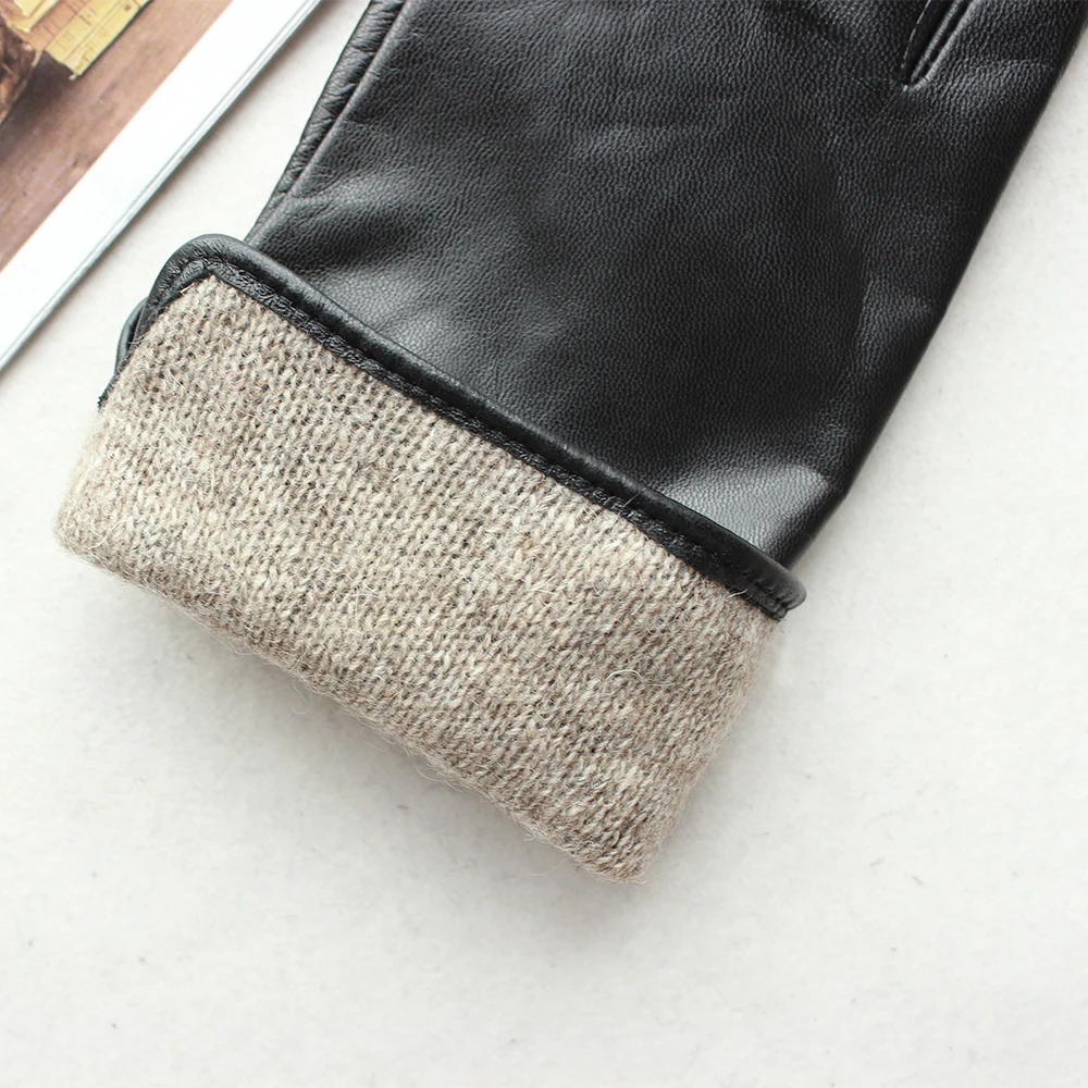

New Woman's Black Leather Gloves Fashion High Quality Imported Goat Leather Gloves Short Two Styles To Keep Warm In Winter