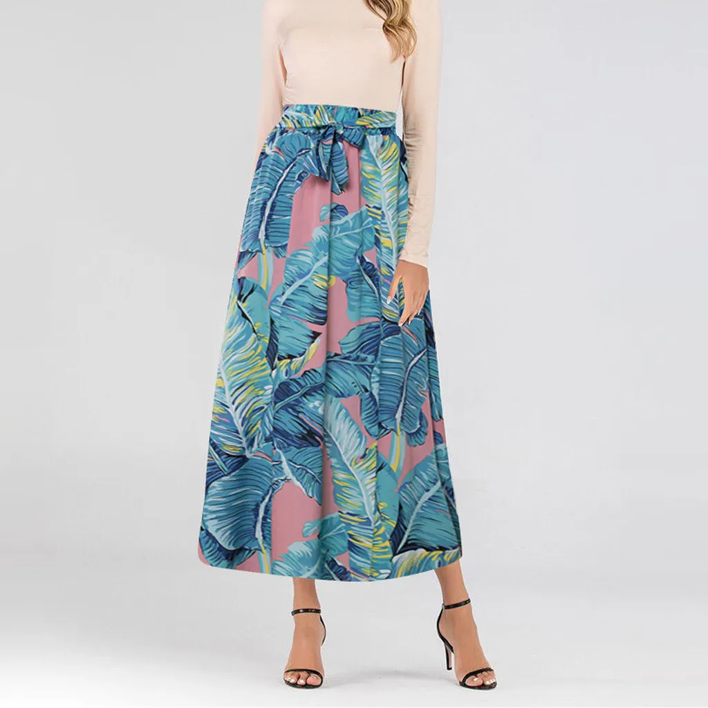 Женская винтажная юбка с принтом банановых листьев Повседневная плиссированная
