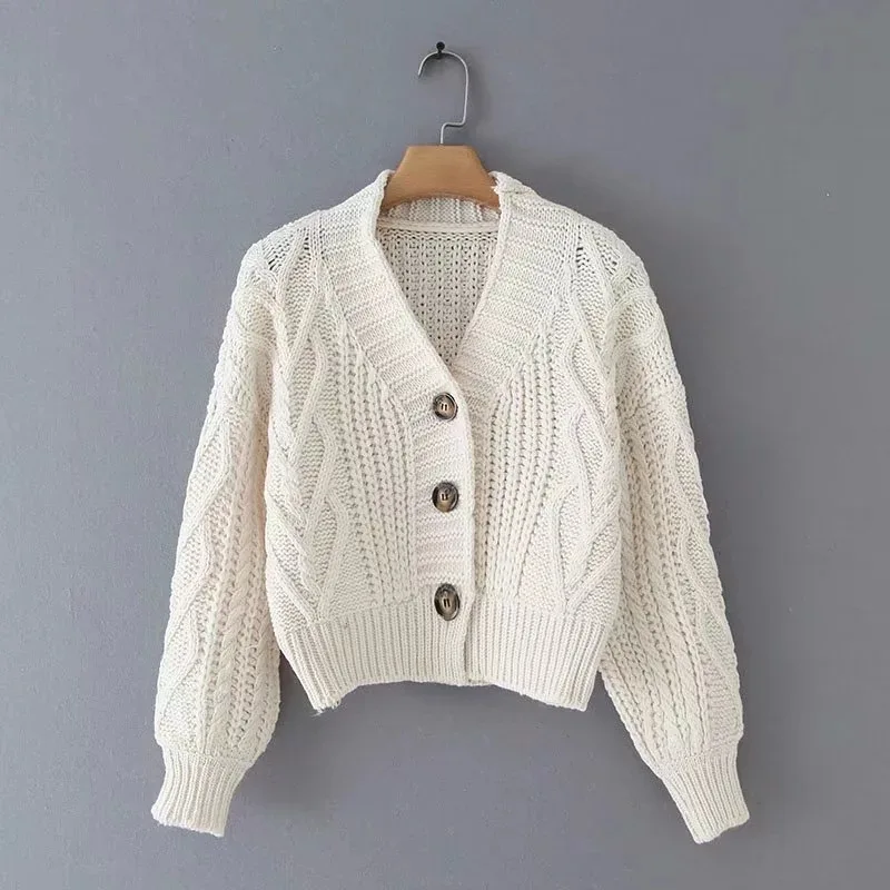 Корейский грубый короткий однобортный Кардиган с v-образным вырезом