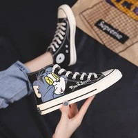 anime women high top canvas shoes cat and mouse retro vulcanized flats sketchers graffiti female sneakers 2021 spring new