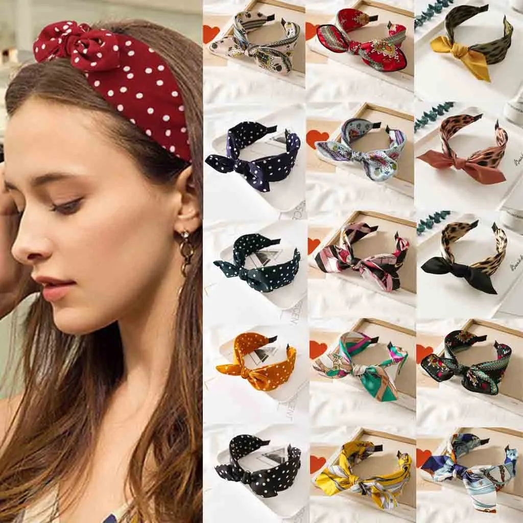 Женский широкий ободок с бантом и кроличьими ушками| |