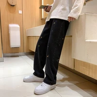 dimi printed men jeans casual ankle length black trendy wide legs trousers demin all match loose ulzzang comfortable chic kpop