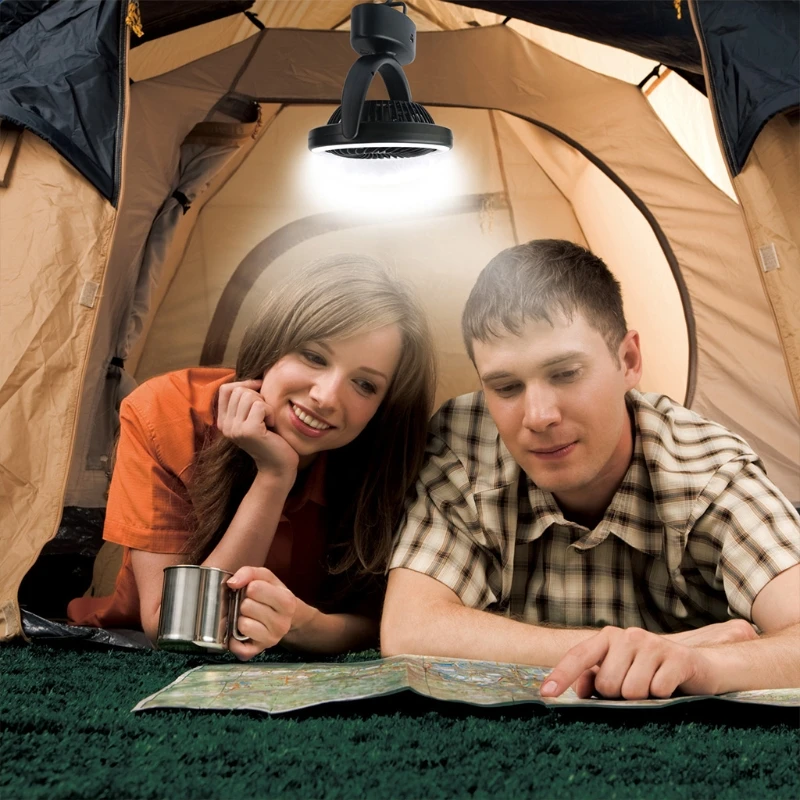 

Rechargeable Desk Fan Camping Fan with LED Lantern Power Bank for Tent Outdoor