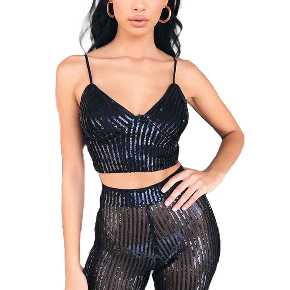 Новый женский жилет с блестками на бретельках однотонный топ глубоким v-образным