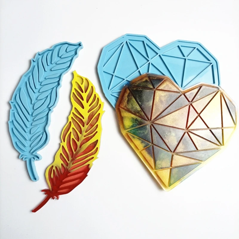 

DIY Crafts Love Heart Tray Pad Feather Plates Epoxy Resin Mold Silicone Mould