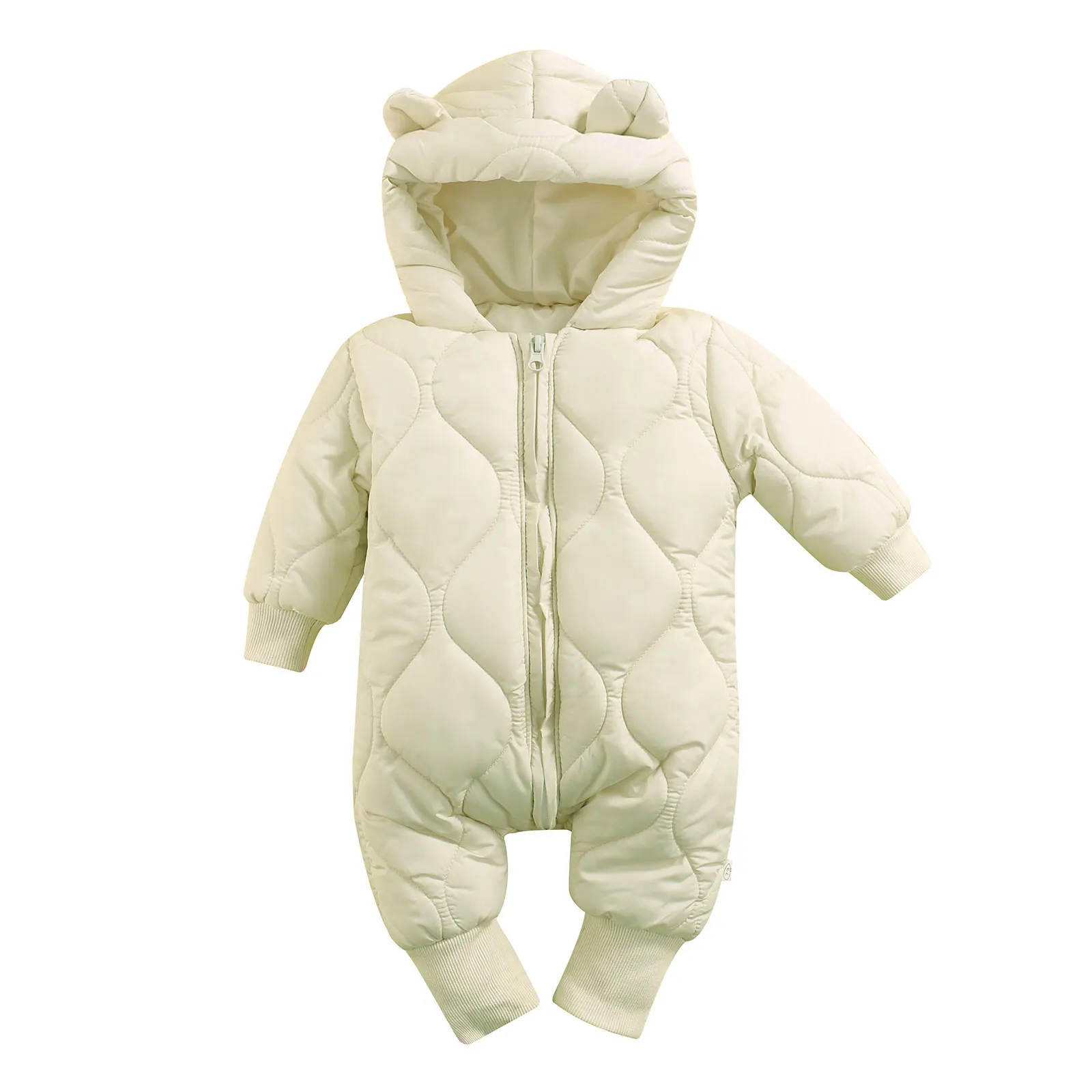 

New Baby Winter Jumpsuit, Solid Color Thicken Hooded Long Sleeves Romper with Zipper for Toddler Girls, Boys, 0-18 Months
