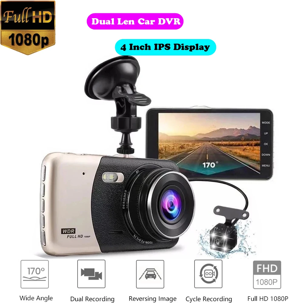 

Dual Lens Car DVR Camera Video Recorder Full HD 1080P 4" IPS Display G-Sensor Night Vision Wdr Dash Cam with Rear View Dashcam
