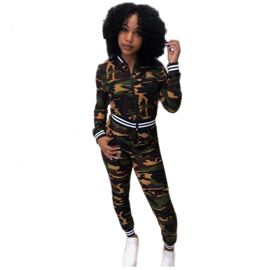 Женский комплект новейший уличный Спортивный Повседневный Камуфляжный из двух