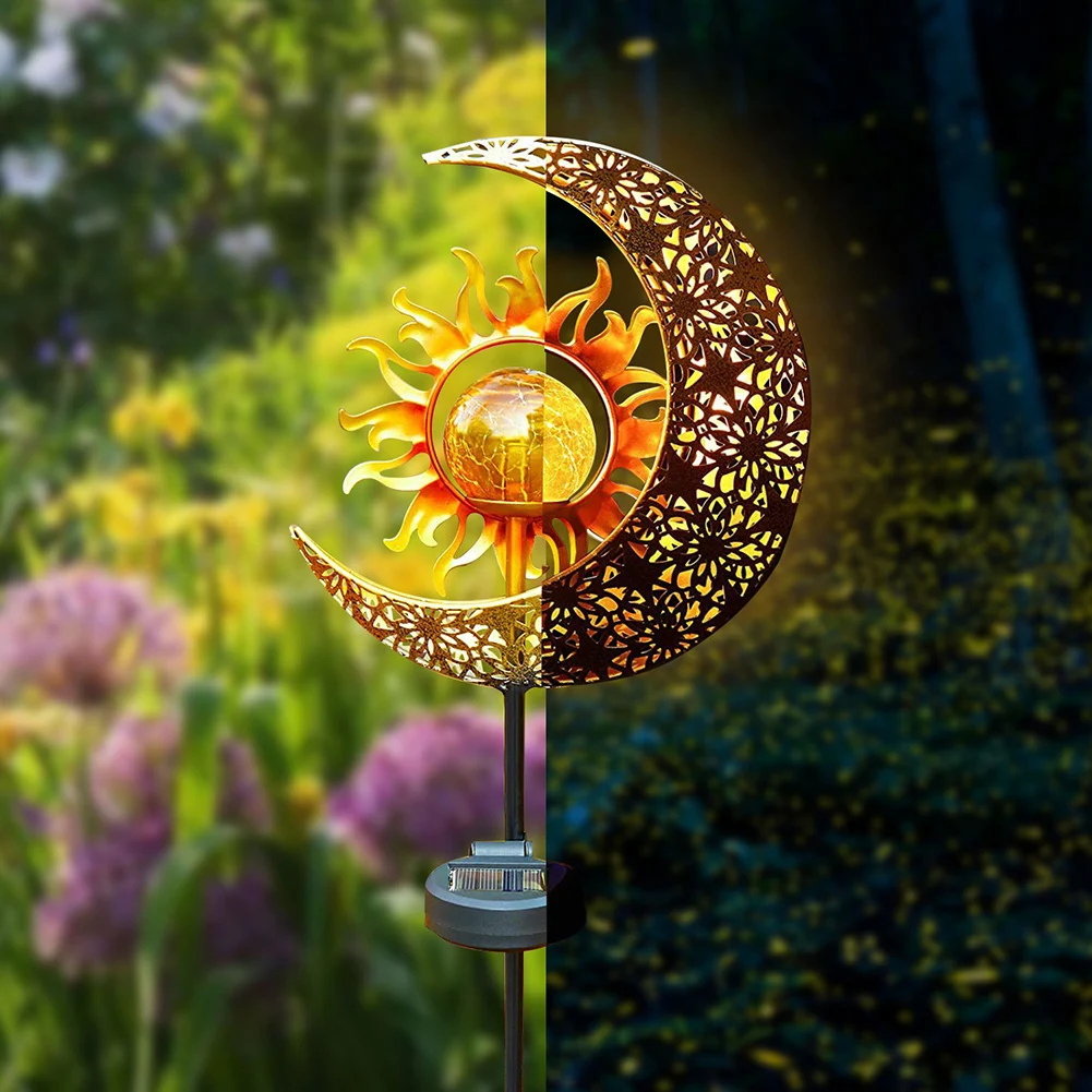 

Solar Moon Sun Face Light Outdoor Garden Lamp Household Lawn Lights Iron Art Insert Lighting Landscape Decoration Special Lamps