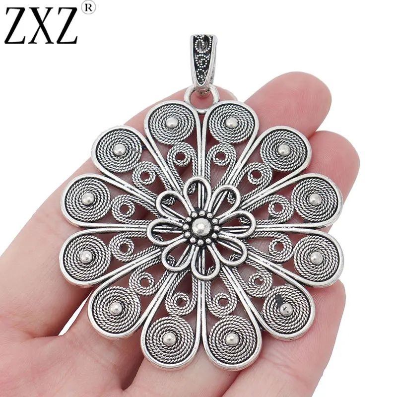 ZXZ 2 шт. тибетские серебряные подвески с большими цветами для ожерелья ювелирные