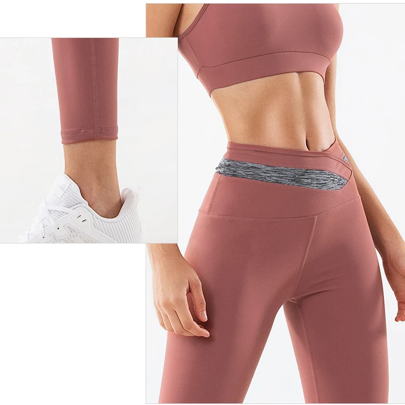 EC.MS женские спортивные Леггинсы с перекрестными цветными блоками высокая талия