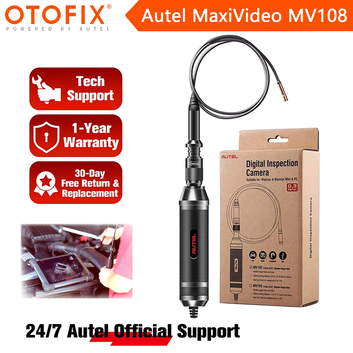 Камера видеонаблюдения Autel MaxiVideo MV108 HD цифровая 8 5 мм для MaxiSys Series/Pro и ПК |