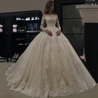 ball gown wedding dress luxury lace bride long sleeve winter vestido de noiva train robe mariee off the shoulder