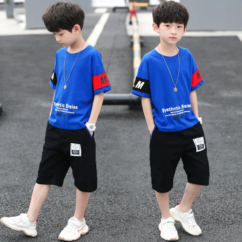 New Boys Clothing Sets Summer T-shirt Short Sleeve + Pants Kids Baby Boy Clothes Set Children Outfits Suit Teen 4 6 8 10 12 Year