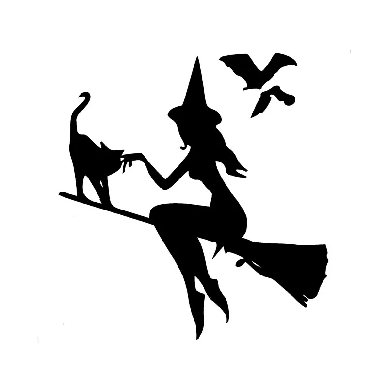 

15*14cm Witch broom with cat and bats Car Sticker Motorcycle Bumper Trunk Laptop Window Decals Vinyl Car Styling Decoration