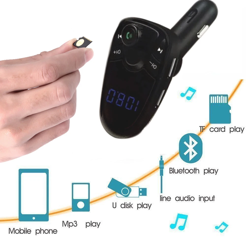 

Беспроводной Bluetooth автомобильный комплект MP3-плеер FM-передатчик беспроводной радиоадаптер USB быстрое автомобильное зарядное устройство дл...