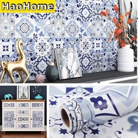 haohome self adhesive contact paper backsplash peel and stick wallpaper moroccan tile waterproof removable blue tile wallpaper