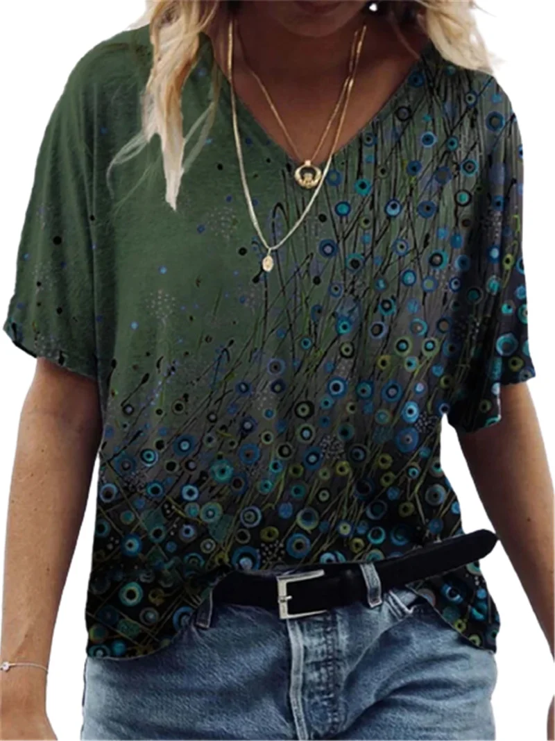 

Женская футболка с коротким рукавом, V-образным вырезом и 3D-принтом