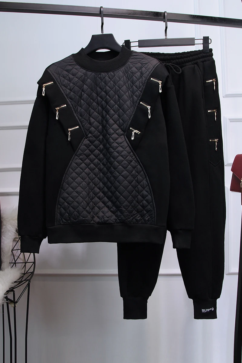 

2020 Special Offer New Arrival Full Winter Suit Women's Fashion Diamond Plaid Loose Sweater Jacket And Casual Pants 2-piece Set