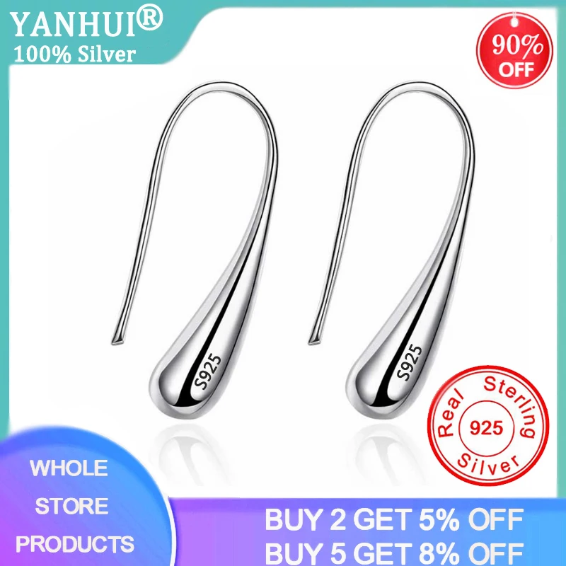 YANHUI 100% твердые 925 серебряные серьги капли воды/Слезы/капли дождя висячие для
