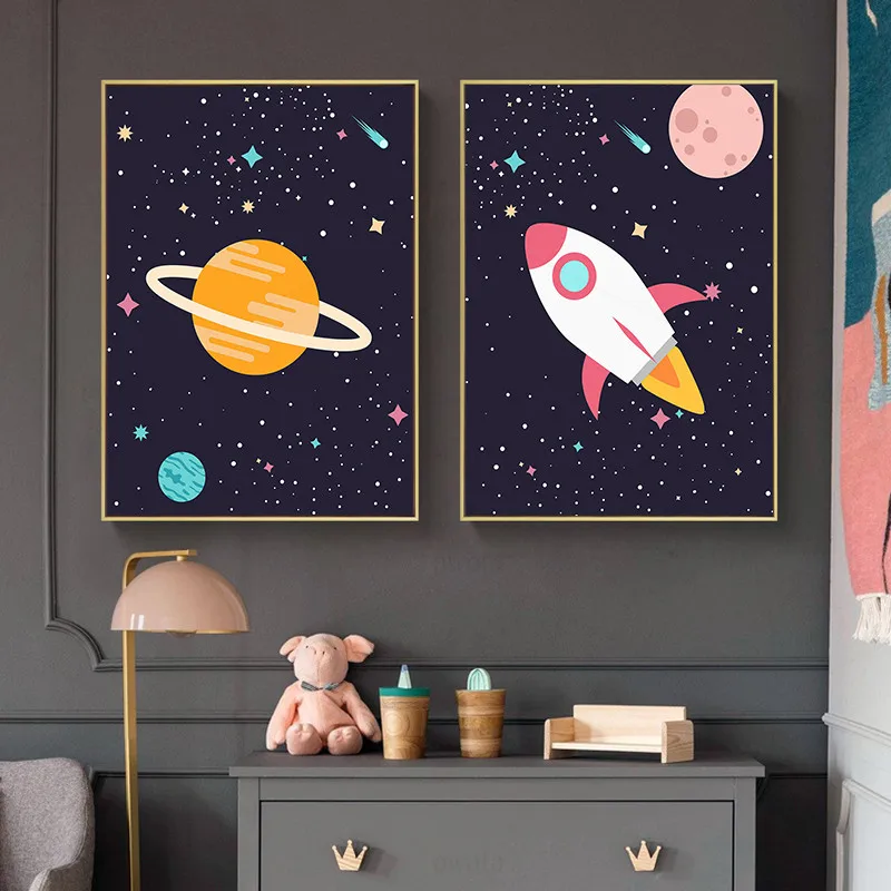 Скандинавский постер космическая тема холст картина мультфильм планеты