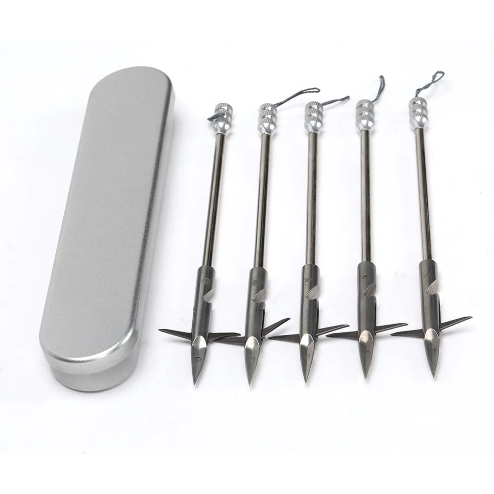 

6 шт 165 мм Рогатка рыболовные дротики 304 Нержавеющая сталь рыбы Рогатка со стрелкой голова катапульта Dart охота с коробкой