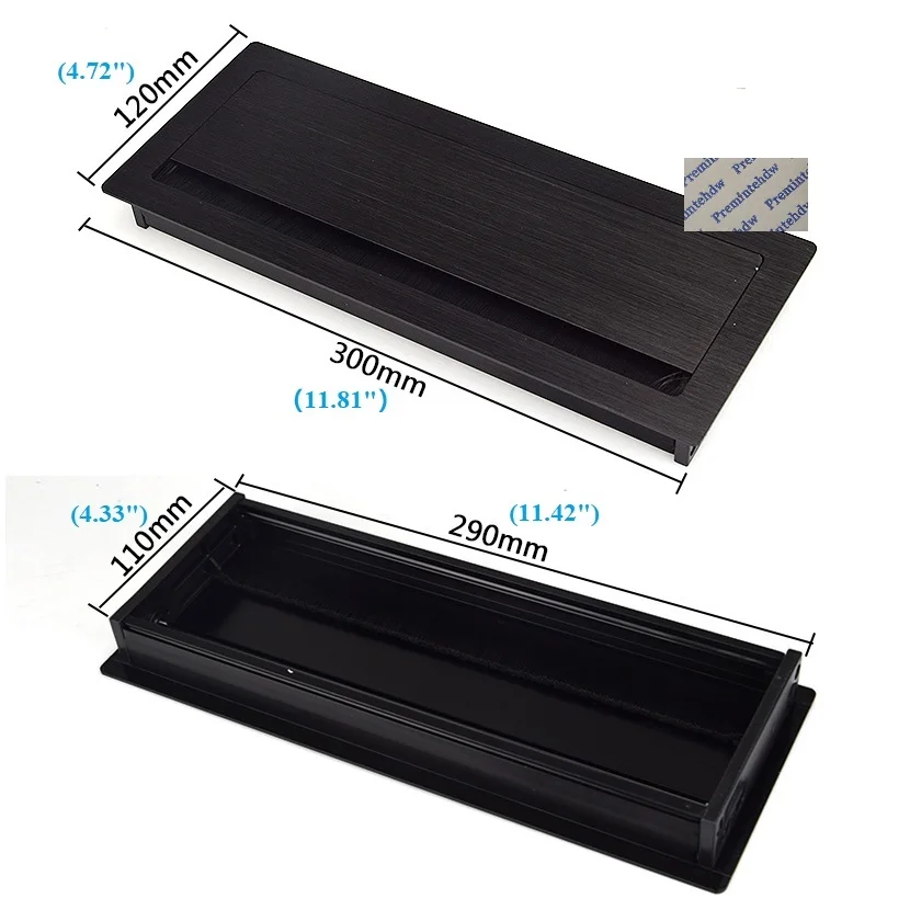 W120 * h300 мм Прямоугольный алюминиевый рабочий стол втулка для кабеля мягкая