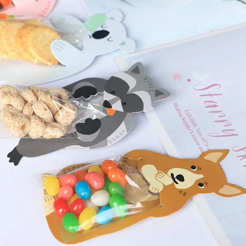 

Candy Cookie Bag Cute Cartoon Animal Food Card Baking Decorative Bag 10 / Package Party Gifts Packaging Bag Dropship